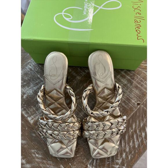 Sam Edelman Z1438*‎ Women's Meghan Braid Slide Sandal Gold Size 8.5 - Picture 1 of 5